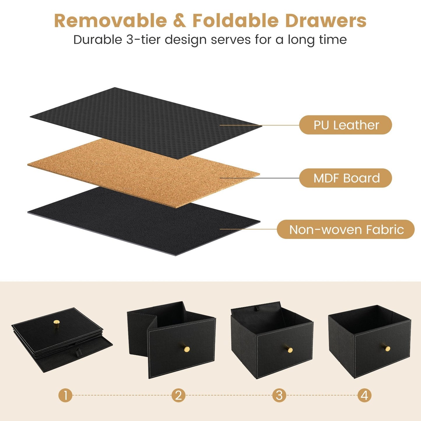 Fabric Dresser Tower for Bedroom with Drawers and Metal Frame-2-Tier