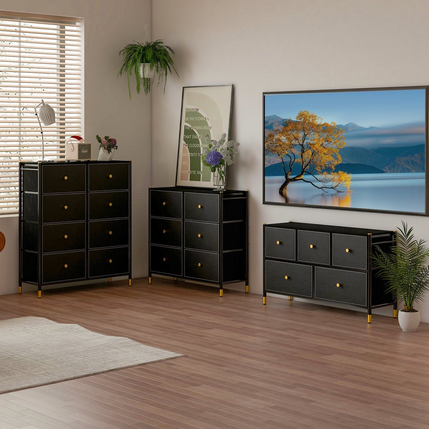 Fabric Dresser Tower for Bedroom with Drawers and Metal Frame-2-Tier