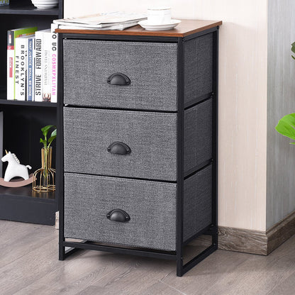 2/3/4 Fabric Nightstand Bedside Storage Cabinet Folding Drawers-3-Tier-Black