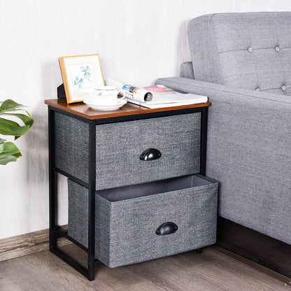 3/4 Fabric Nightstand Bedside Storage Cabinet Folding Drawers-2-Tier-Black