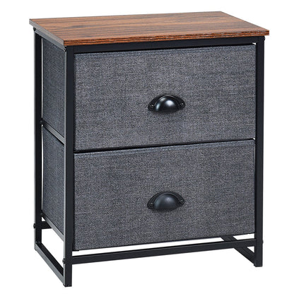 3/4 Fabric Nightstand Bedside Storage Cabinet Folding Drawers-2-Tier-Black