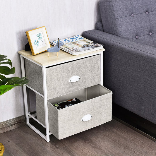 3/4 Fabric Nightstand Bedside Storage Cabinet Folding Drawers-2-Tier-White