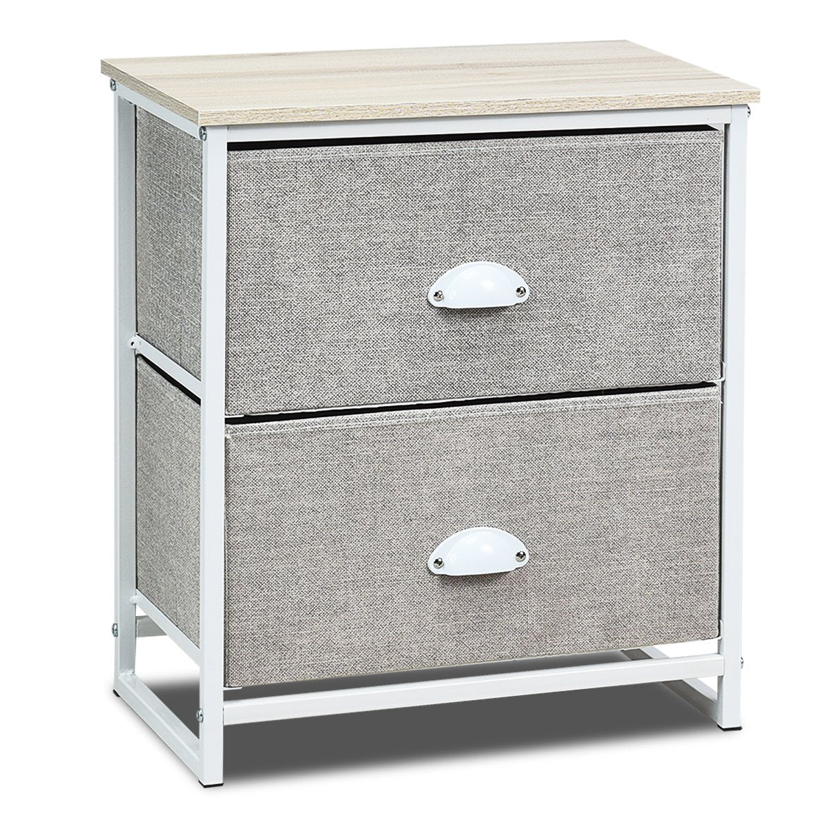 3/4 Fabric Nightstand Bedside Storage Cabinet Folding Drawers-2-Tier-White