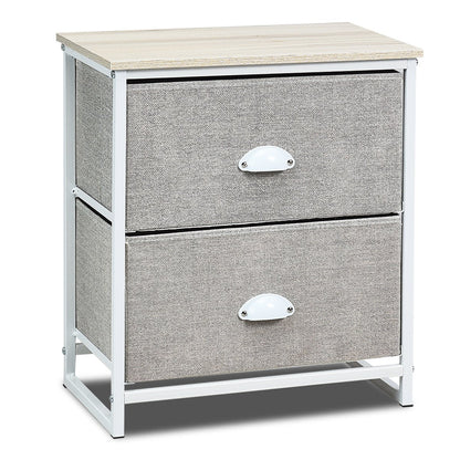 3/4 Fabric Nightstand Bedside Storage Cabinet Folding Drawers-2-Tier-White