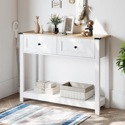 Farmhouse Console Table with 2 Drawers 106CM Long Entryway Table-White
