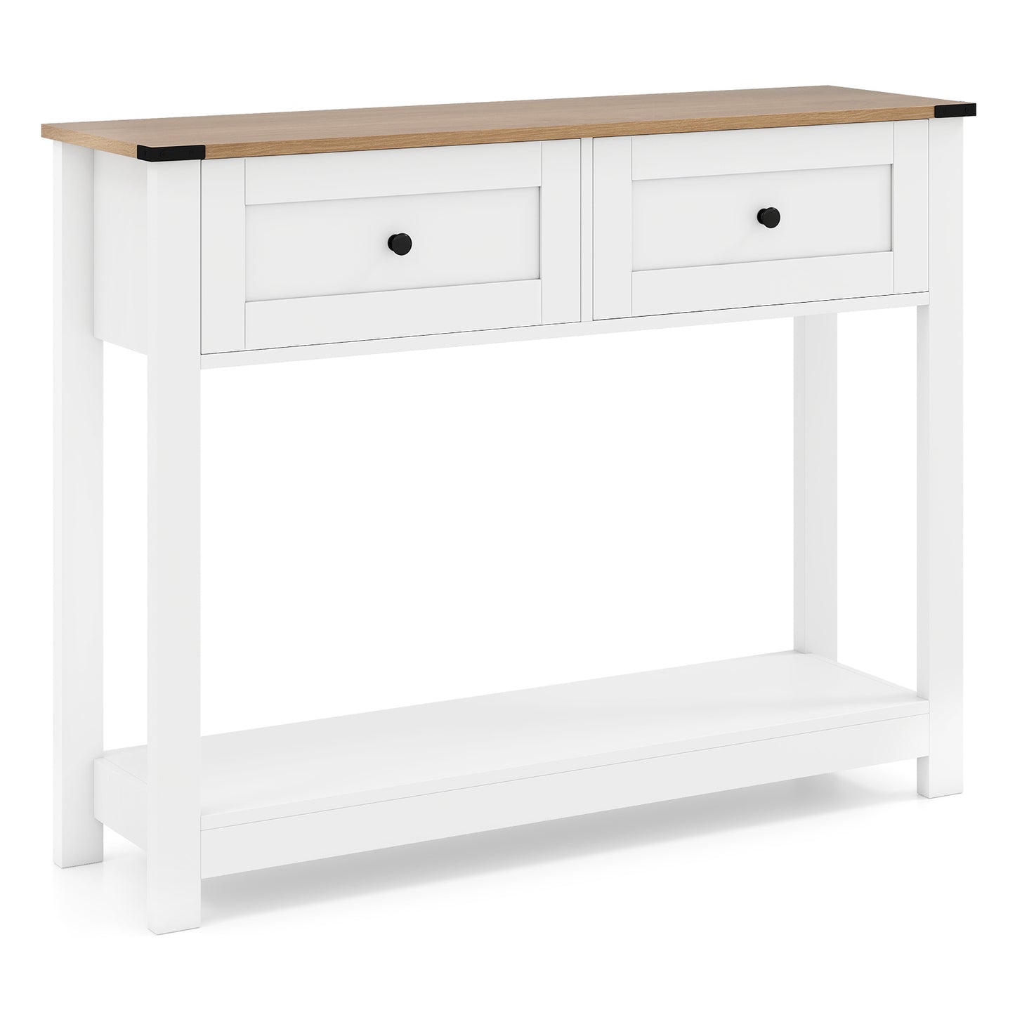 Farmhouse Console Table with 2 Drawers 106CM Long Entryway Table-White