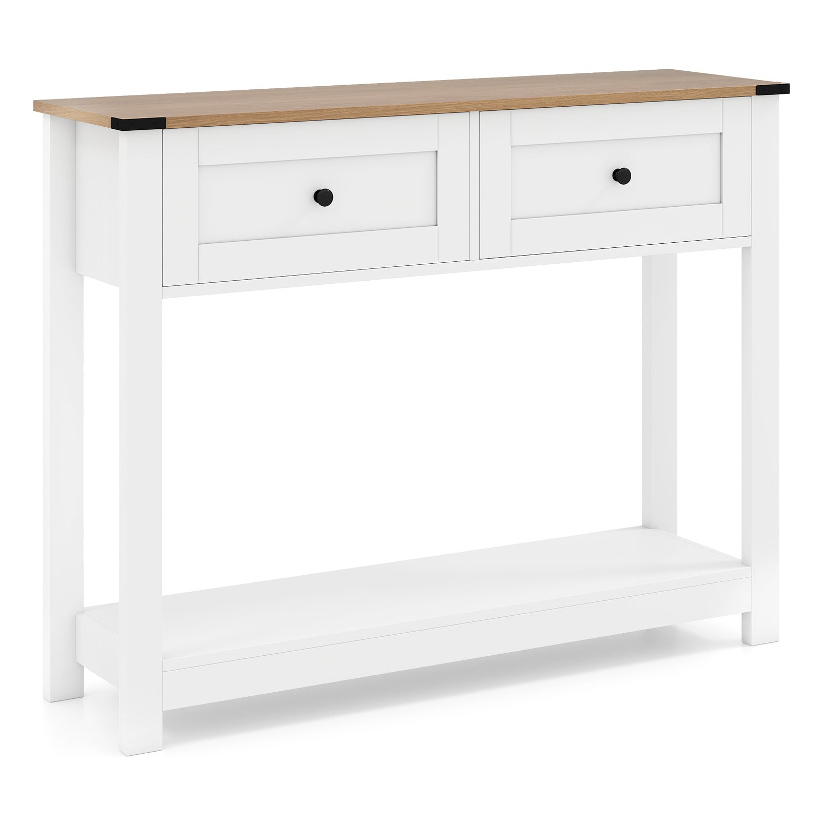 Farmhouse Console Table with 2 Drawers 106CM Long Entryway Table-White