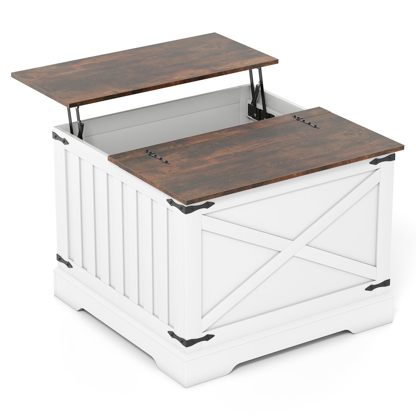 Farmhouse Lift Top Coffee Table 80CM Square Center Table with Hidden Storage Compartment-Rustic Brown