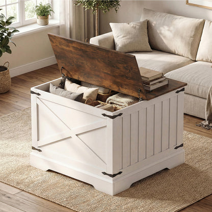 Farmhouse Lift Top Coffee Table 80CM Square Center Table with Hidden Storage Compartment-Rustic Brown