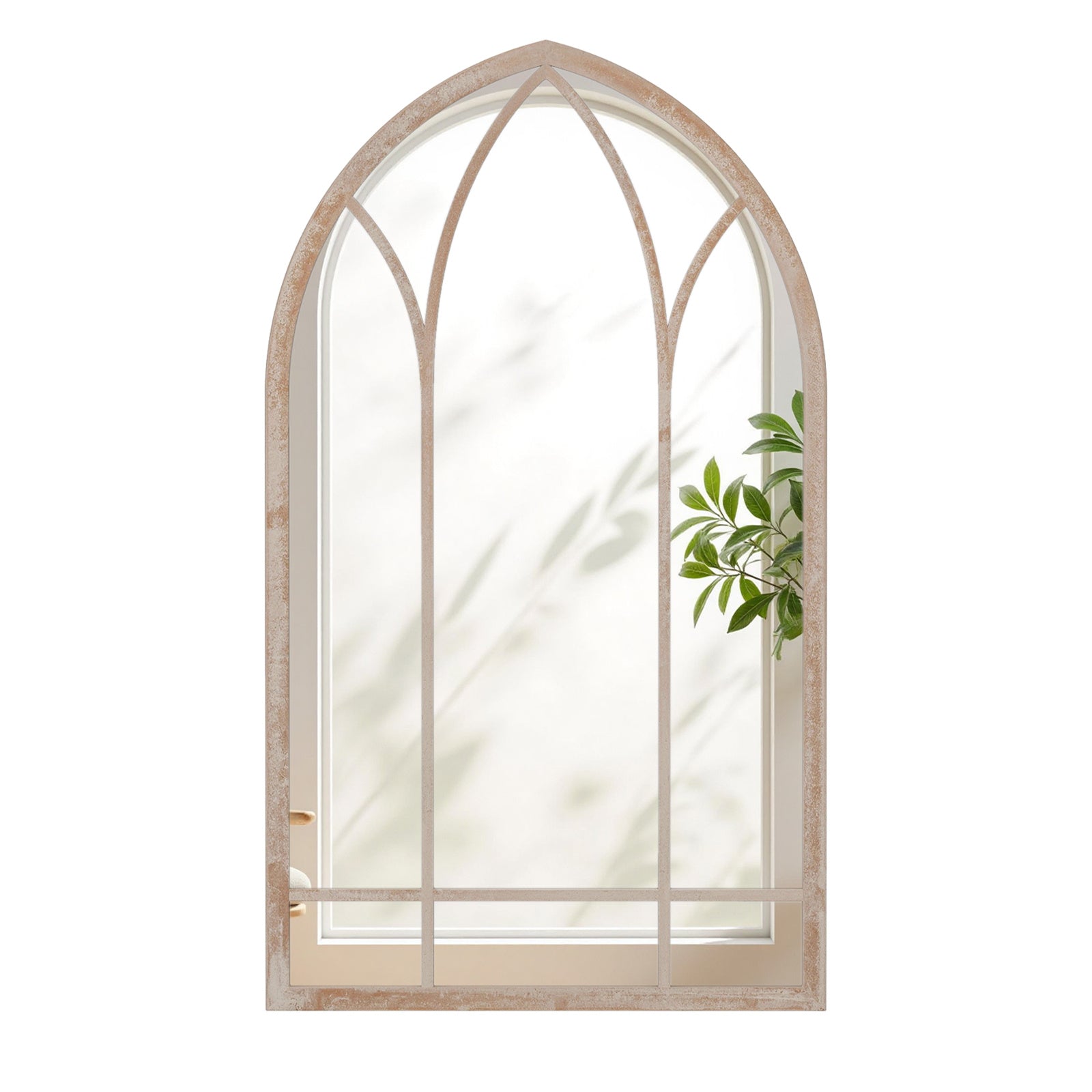 Farmhouse Window Pane Mirror Large Arched Wall Mounted Mirror with Metal Frame 83 x 48 cm-Grey