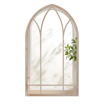 Farmhouse Window Pane Mirror Large Arched Wall Mounted Mirror with Metal Frame 83 x 48 cm-Grey