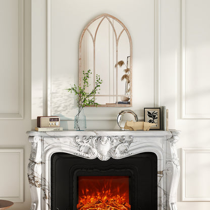 Farmhouse Window Pane Mirror Large Arched Wall Mounted Mirror with Metal Frame 83 x 48 cm-Grey
