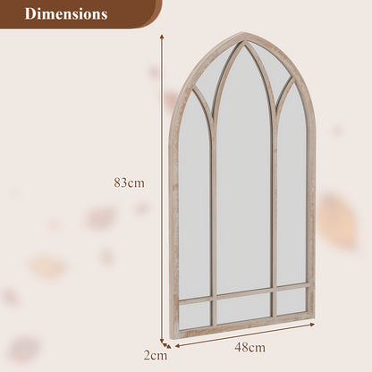 Farmhouse Window Pane Mirror Large Arched Wall Mounted Mirror with Metal Frame 83 x 48 cm-Grey