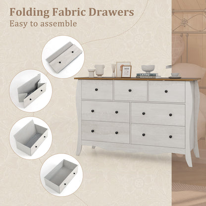 Farmhouse Dresser for Bedroom with 3 Folding Fabric Drawers-Grey