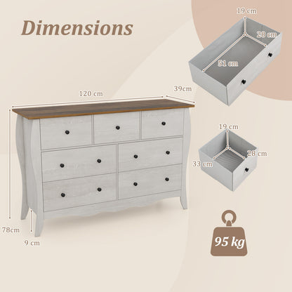 Farmhouse Dresser for Bedroom with 3 Folding Fabric Drawers-Grey