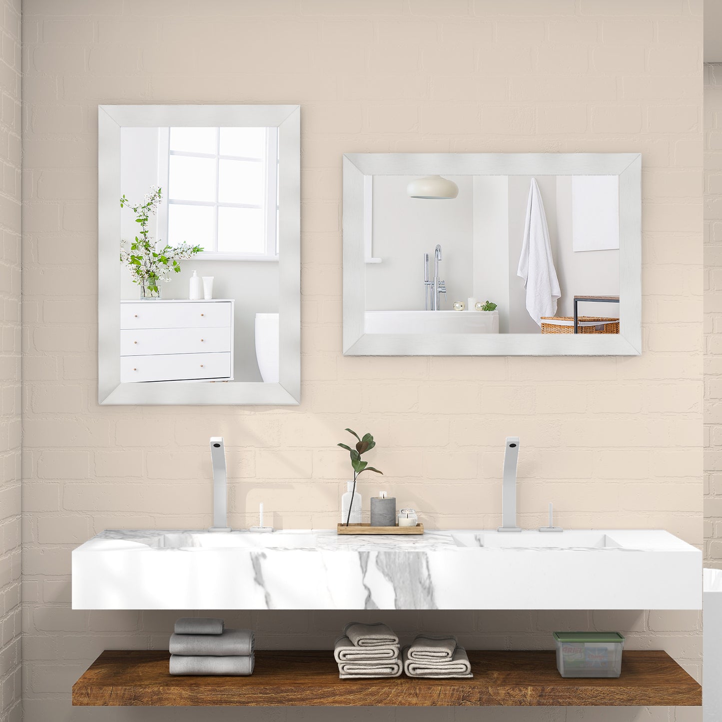Farmhouse Wall Mirror Rubber Wood Rustic Style Wall Mirror-White