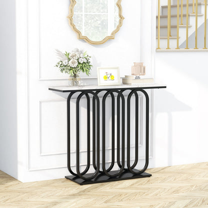 100 CM Faux Marble Entryway Table with Adjustable Foot Pads-Black