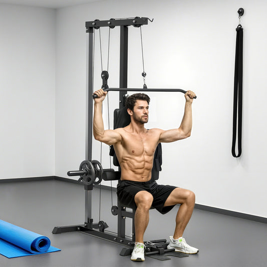 SPORTNOW Pull Up Station, Power Cage with Adjustable Seat, for Home Gym - Black