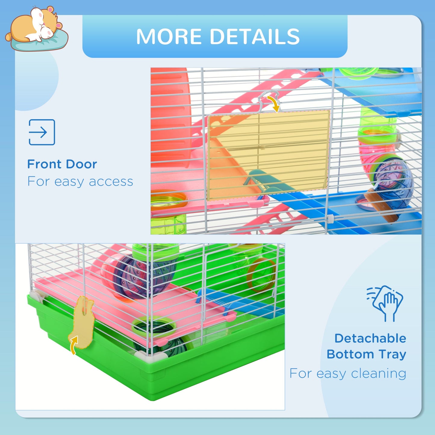 Pawhut 5 Tier Hamster Cage Carrier Habitat Small Animal House with Exercise Wheels Tunnel Tube Water Bottle Dishes House Ladder for Dwarf, Green