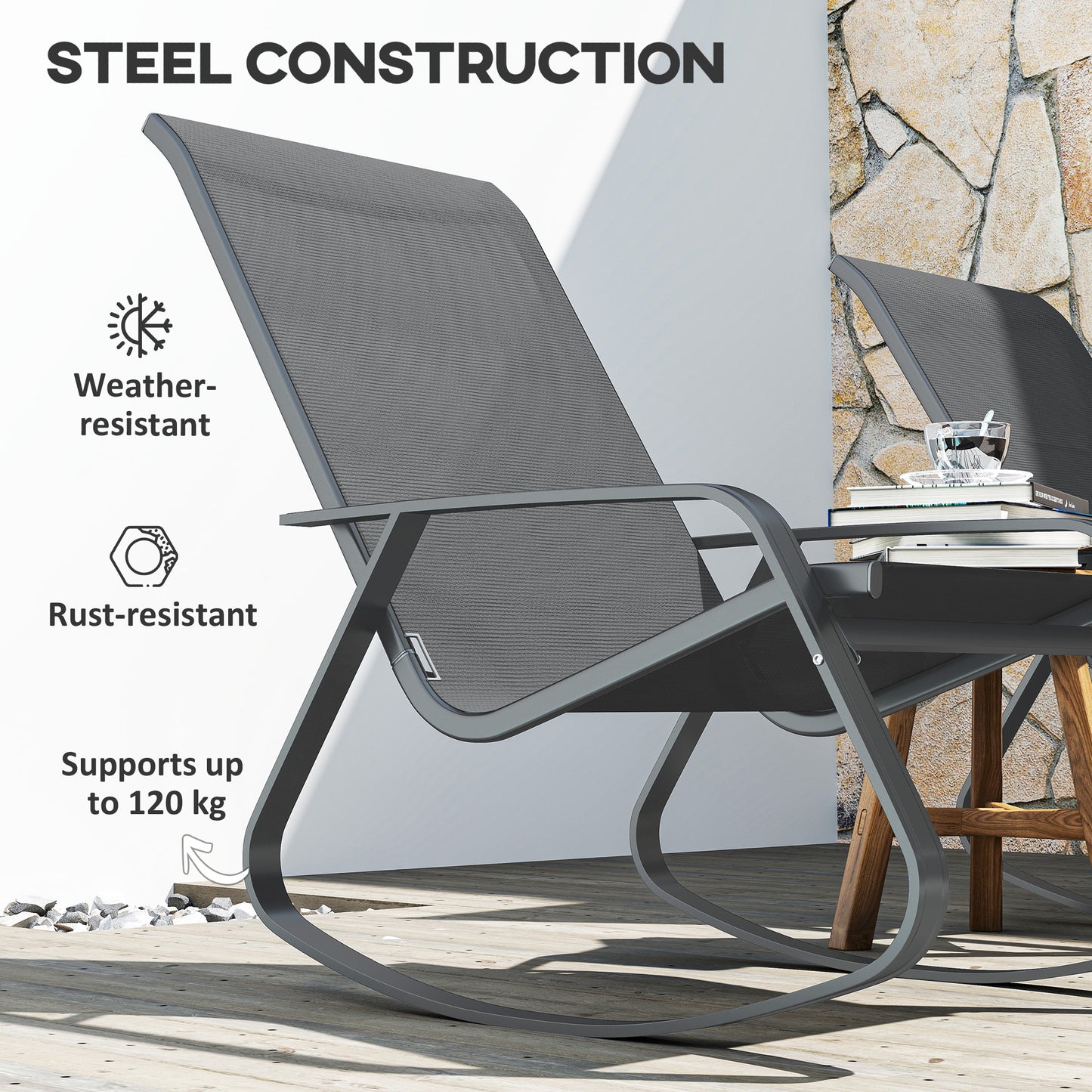 Outsunny Rocking Garden Chair - Szary