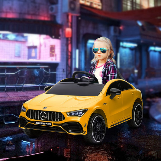 AIYAPLAY Mercedes-Benz AMG CLA 45 Licencjonowany 12V Elektryczny Samochód Dla Dzieci Jeździk z Pilotem, Światła Zawieszenia, Klakson Muzyczny - Żółty