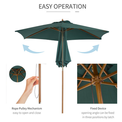 Outsunny 2.5m Wooden Garden Patio Parasol Umbrella-Dark Green