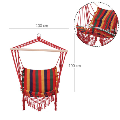 Outsunny Hammock Chair Swing Colourful Striped Tree Hanging Seat Porch Indoor Outdoor Fabric Garden Furniture