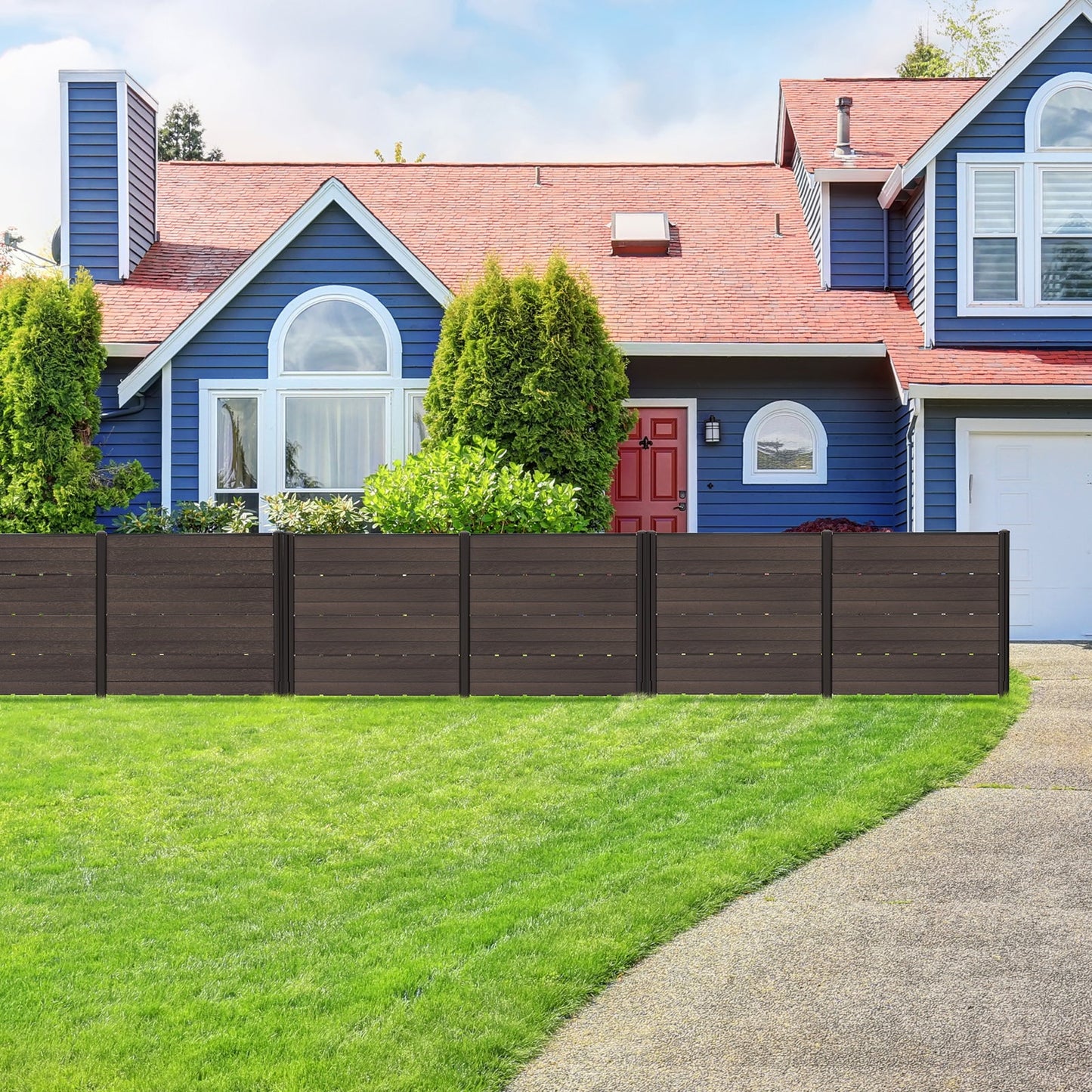 Outdoor Privacy Fence Screen with 5 Ground Stakes for Garden Yard Patio-Brown