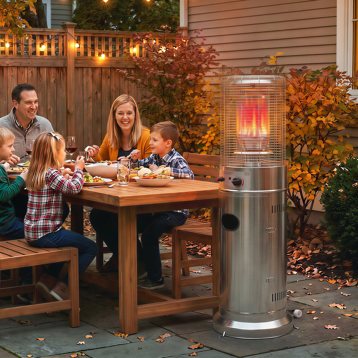 Outsunny Gas Patio Heater, 13 kW Stainless Steel Portable Propane Outdoor Heater with Pulse Ignition, Tip-over Protection, Silver