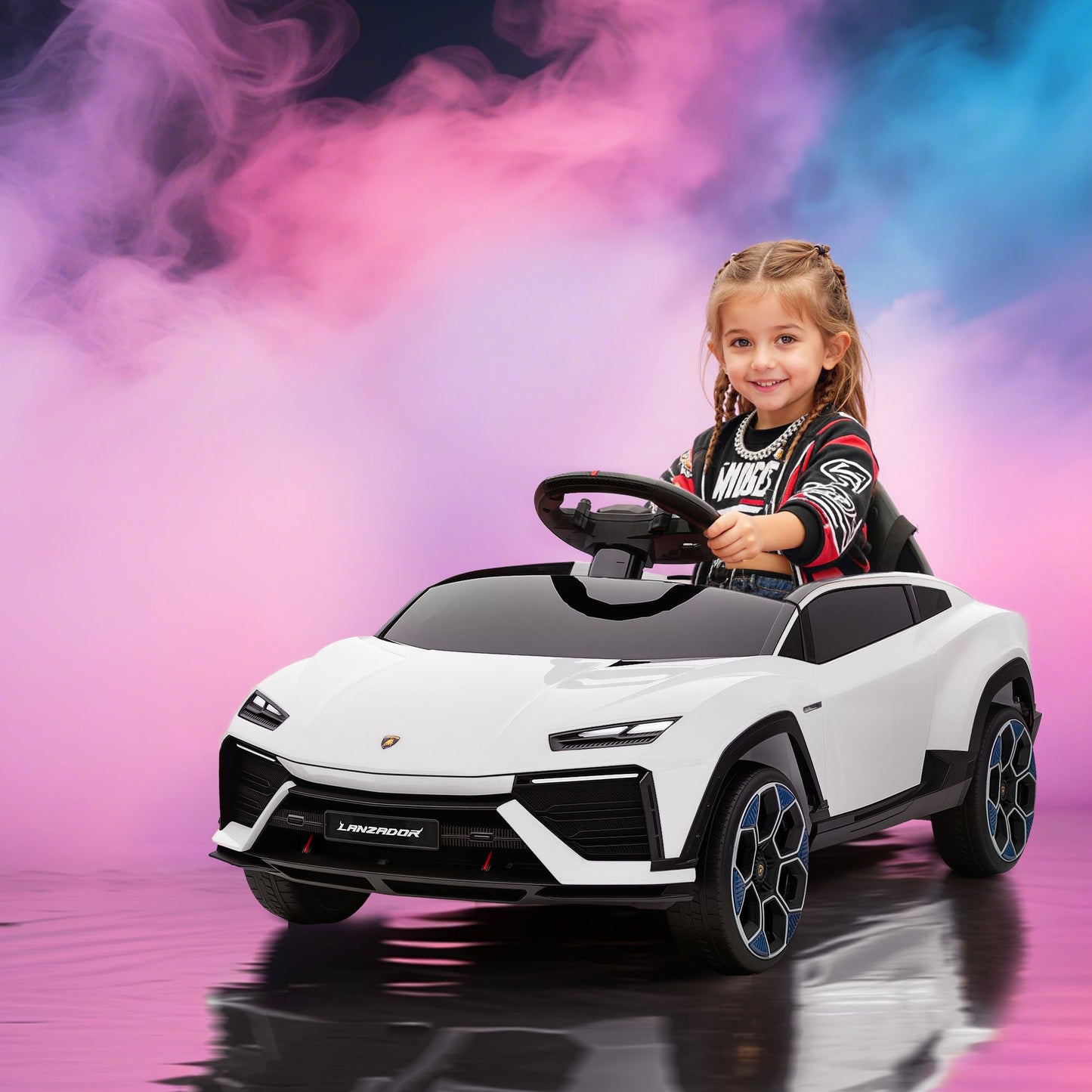 AIYAPLAY 12V Licensed Lamborghini Electric Cars for Kids, Ride On Car with Remote Control for 3-6 Years Old, White