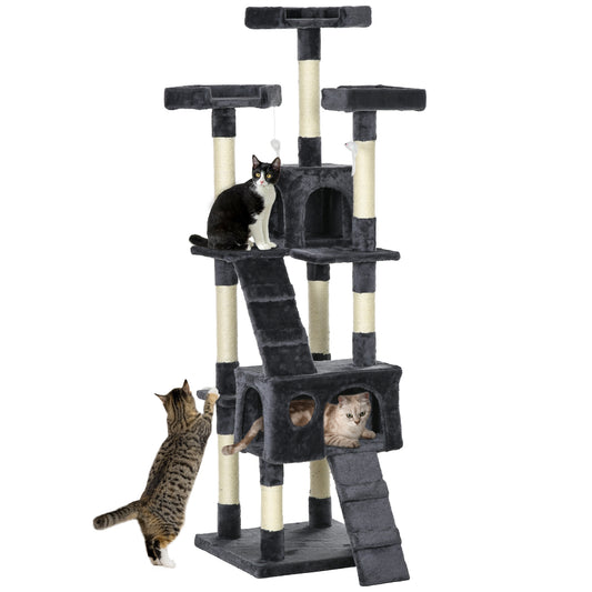 PawHut 173cm Cat Tree Scratching House, Activity Play Centre, Charcoal Grey