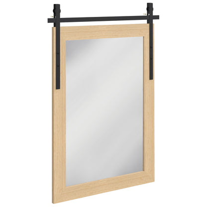 HOMCOM 86.5 x 61 cm Rectangle Mirror, Farmhouse Wall Mirror for Living Room, Bedroom, Hallway, White Oak