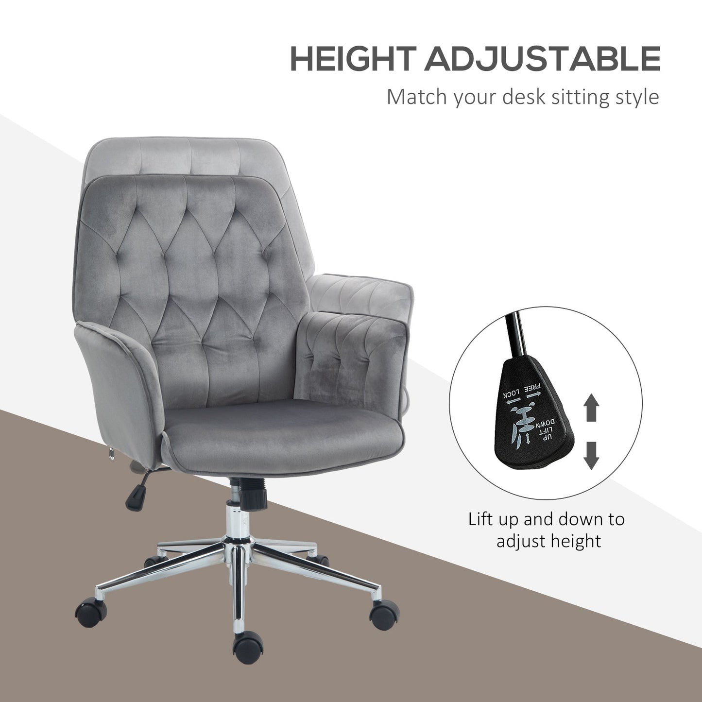 Vinsetto Linen Computer Chair with Armrest, Modern Swivel Chair with Adjustable Height, Dark Grey