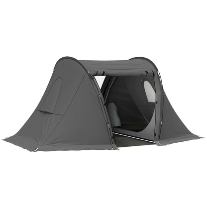 Outsunny 3 Man Camping Tent with Living Area and 2 Bedrooms, 3000mm Waterproof Family Tent with Sewn-in Groundsheet, Portable Dome Tent with Bag for Hiking, Festival, Backpacking, Drak Grey