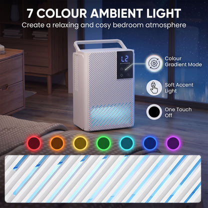 HOMCOM 400mL/Day Small Dehumidifier, RGB Mood Lights, 24H Timer, LED Display, Dehumidifier for Home Damp, White