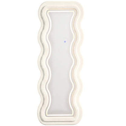 HOMCOM Full Length Mirror, 160 x 60 cm Wavy Full Body Wall Standing Mirror with Velvet Frame and LED Light Strip, Cream White