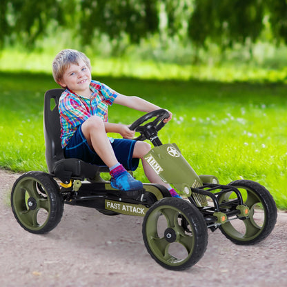 HOMCOM Kids Dziecięcy Gokart Pedałowy Jeździk Racer System Hamowania Regulowane Siedzenie Zielony