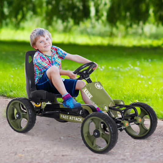 HOMCOM Kids Dziecięcy Gokart Pedałowy Jeździk Racer System Hamowania Regulowane Siedzenie Zielony