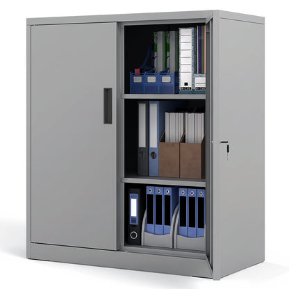 File Cabinet with 2 Lockable Doors and 2 Adjustable Shelve-Grey