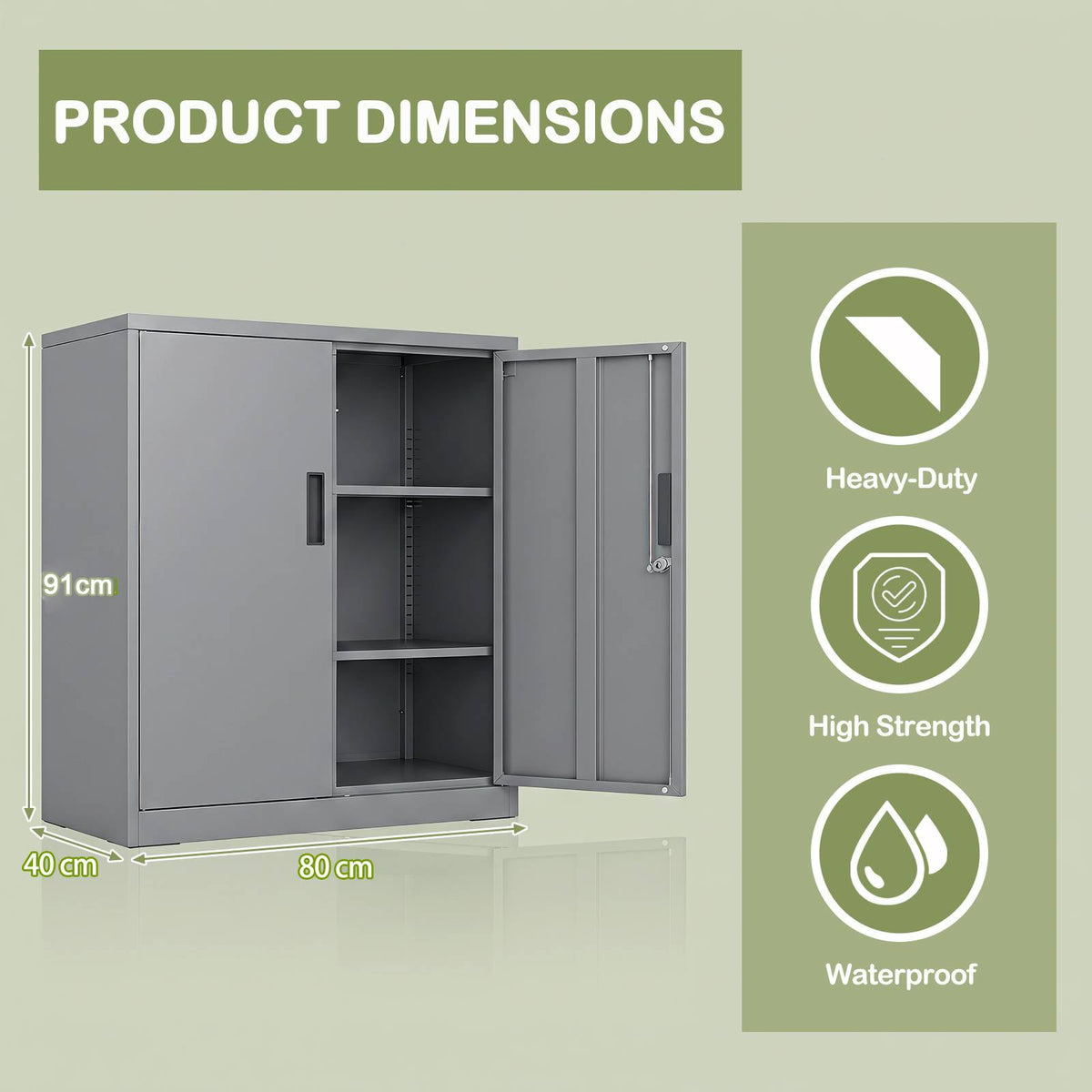 File Cabinet with 2 Lockable Doors and 2 Adjustable Shelve-Grey