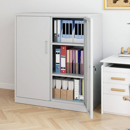 File Cabinet with 2 Lockable Doors and 2 Adjustable Shelves-White