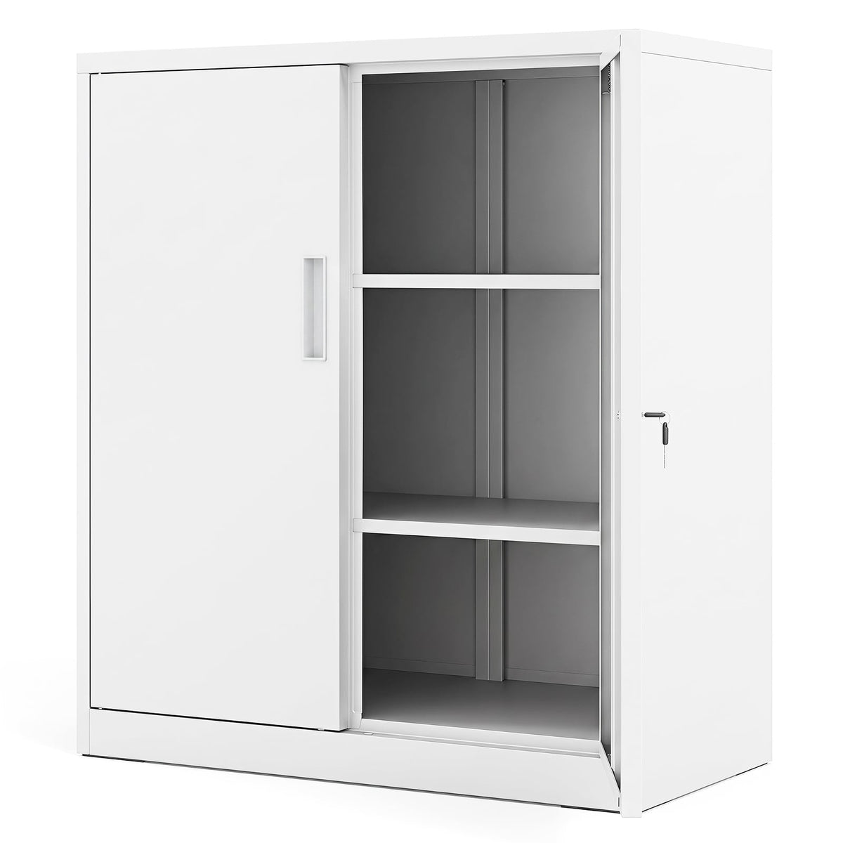 File Cabinet with 2 Lockable Doors and 2 Adjustable Shelves-White