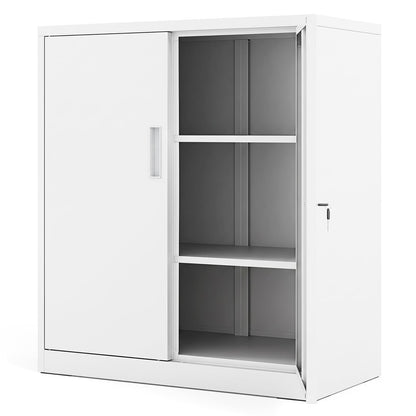 File Cabinet with 2 Lockable Doors and 2 Adjustable Shelves-White