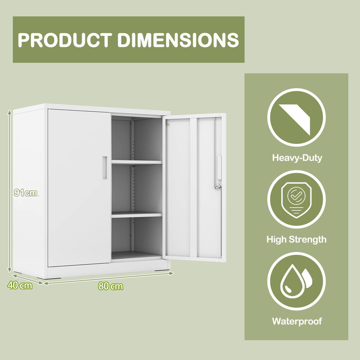 File Cabinet with 2 Lockable Doors and 2 Adjustable Shelves-White