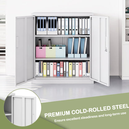 File Cabinet with 2 Lockable Doors and 2 Adjustable Shelves-White
