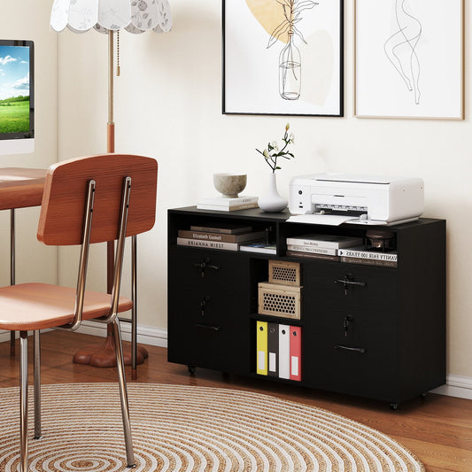 File Cabinet with Lock Mobile Lateral Filing Storage Organizer-Black