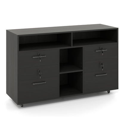 File Cabinet with Lock Mobile Lateral Filing Storage Organizer-Black