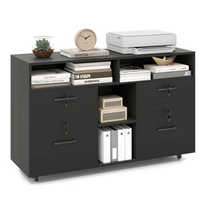 File Cabinet with Lock Mobile Lateral Filing Storage Organizer-Black