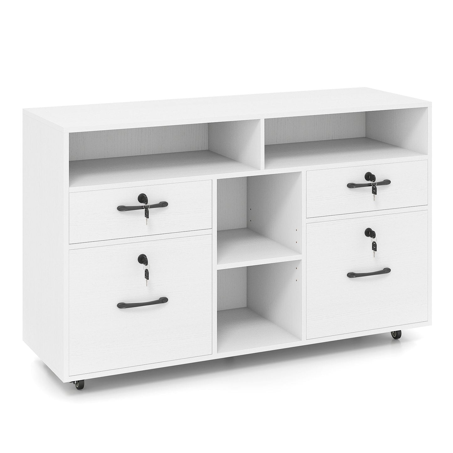 File Cabinet with Lock Mobile Lateral Filing Storage Organizer-White