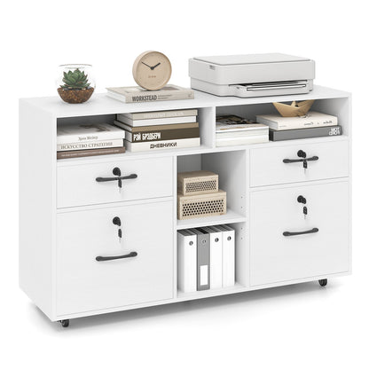 File Cabinet with Lock Mobile Lateral Filing Storage Organizer-White